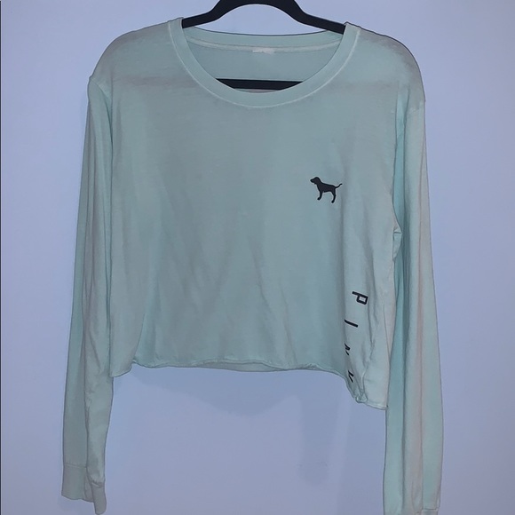 Pink Victorias Secret Long Sleeve Crop Tee Mint - Picture 1 of 3
